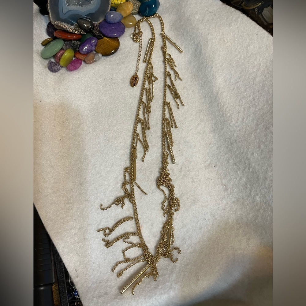 Nicole Miller Long Fringe Rhinestone Bar Necklace